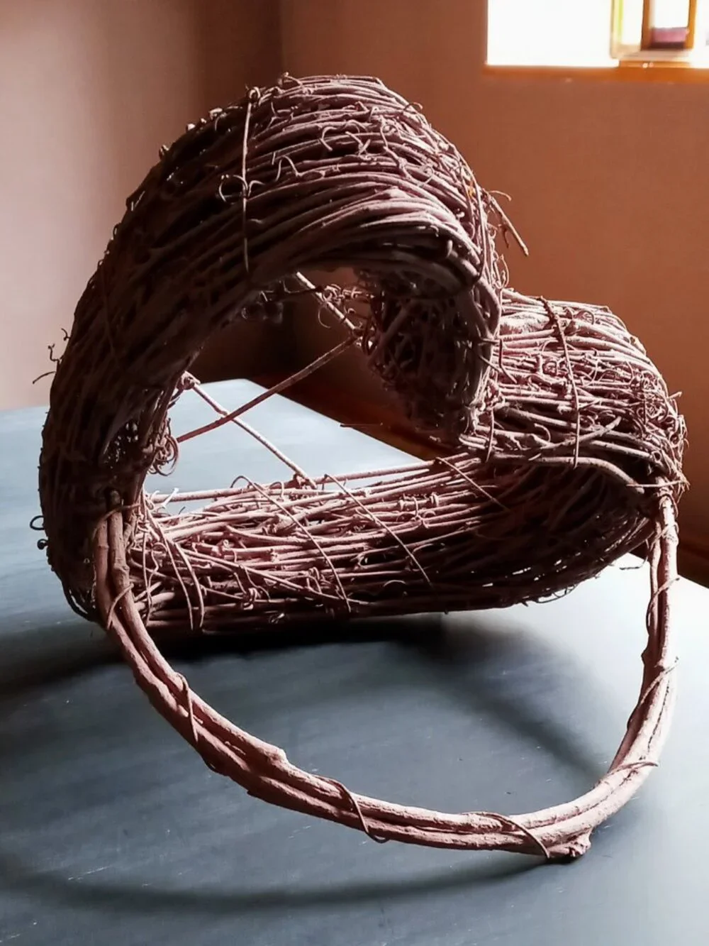 Whimsical Vintage Lavender Twig & Wire Heart Basket Table or Wall Decor
